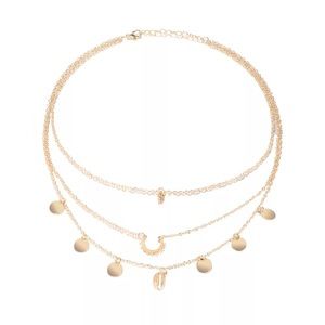 NEW*LADIES GOLD FASHION THREE LAYERS BOHO NECKLACE